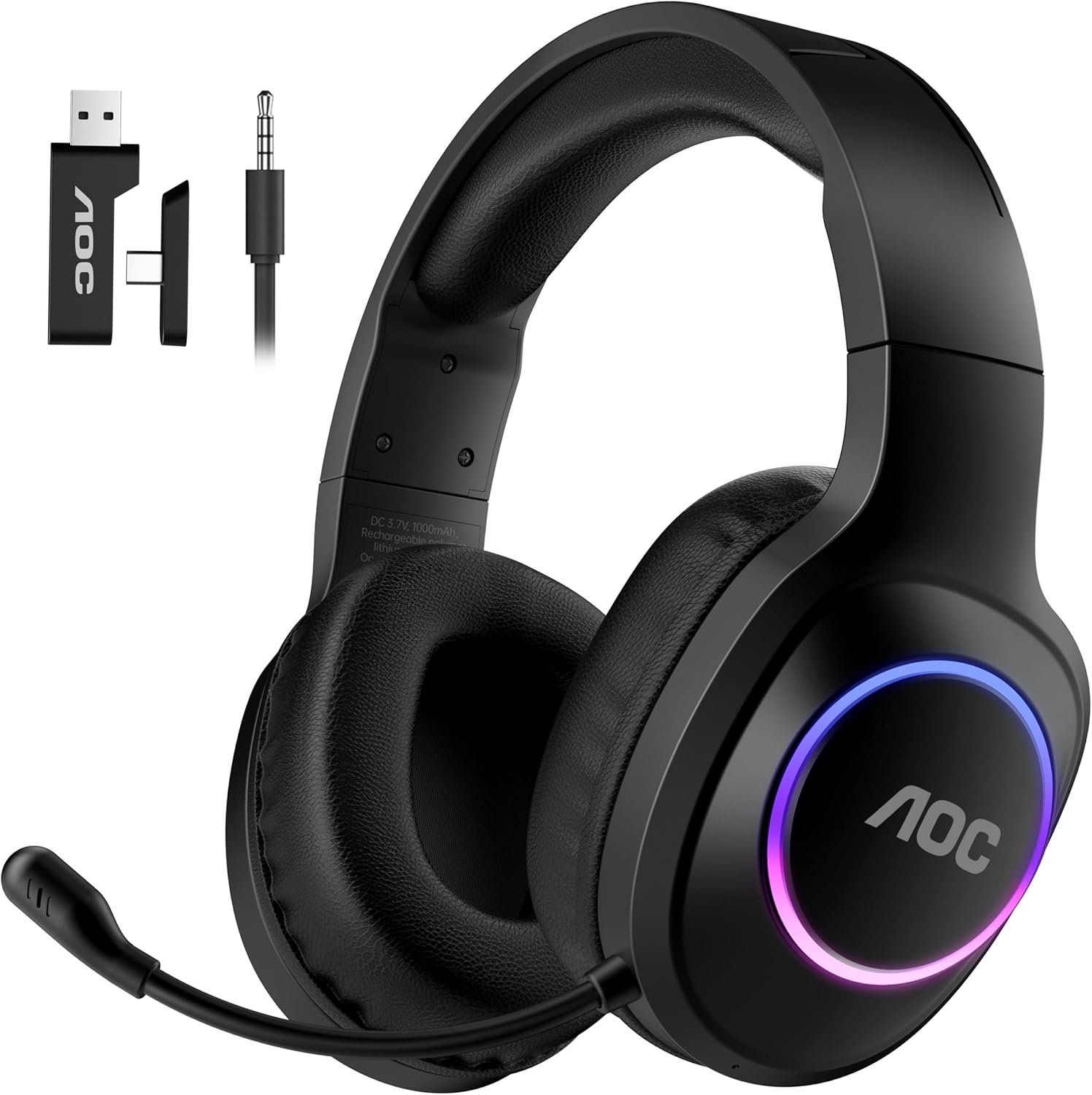 71J04GMO4uL._AC_SL1500_.jpg AOC Wireless Gaming Headset Compatible with PS5/4, Nintendo Switch, PC, Bluetooth 5.4 & 2.4GHz Gaming Headphones with Noise Canceling Mic, RGB, Type-C, 20ms Latency, 45H, 7.1 Virtual Surround- Black - Image 1
