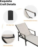 Outdoor Chaise Lounge, Never-Rust Aluminum Patio Lounge Chair, Double-Layer Textilene Pool Lounge Chair with 6-Position Adjustable Backrest, Sunbathing Lounger for Beach, Poolside, Deck, Yard - Image 7