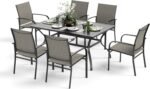 Patio Table and Chairs Set, Patio Dining Set for 6 with Brown Chairs and Metal Rectangular Table for Deck Backyard Lawn Poolside - Image 7