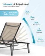Ciokea Foldable Outdoor Lounge Chair, No Assembly Patio Chaise Lounge Outdoor with 5-Positions, Aluminum Pool Lounge Chair with Portable Design for Pool, Beach, Deck, Backyard, Khaki - Image 7
