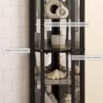 Corner Curio Cabinet, 70" H Lighted Glass Display Cage with Tempered Glass Doors and 5 Adjustable Shelves, Light Bulb Inclued, Wine Bar China Cabinet for Living Room (Black) - Image 4