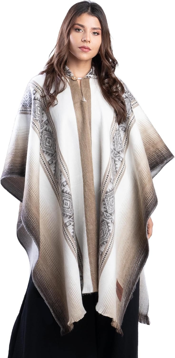71MLa0T04bL._AC_SL1500_.jpg QISU Alpaca Wool Poncho, Handmade in Ecuador, Thick, Warm and Alpaca Wool Poncho, Lightweight and Soft - Image 1