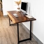 Wood Computer Desk with Drawer - 48x27 Solid Wood Desk, Live Edge Walnut Desk, Sturdy Metal Legs - Scratch and Stain Resistant Finish - Premium Quality - Image 2