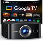 1500 ANSI Official Licensed Google TV Smart Projector, HAPPRUN 4K Full HD Home Theater with Auto Focus, Dolby Sound, Wi-Fi Bluetooth, Built-in Apps, Compatible with Phone & PC, Indoor & Outdoor Use
