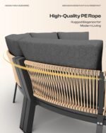 Outdoor Aluminum Patio Furniture Set, 7 Piece Curved Outdoor Sectional Sofas with Coffee Table, PE Rope Patio Conversation Sets, All-Weather Patio Couch Sets with Cushions, Graphite - Image 3