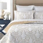 mixinni Quilt King Size Reversible Soft Cotton 3-Piece Beige Embroidery Pattern Elegant Quilt Set with Embroidered Decorative Shams Soft Bedspread&Coverlet Set-King Size