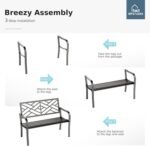 MFSTUDIO 43.7 Inches Outdoor Garden Bench, Cast Iron Metal Frame Patio Park Outside Benches with Geometric Pattern Backrest for Front Porch, Black - Image 8