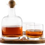 Cork & Mill Whiskey Decanter Set, Hand-Blown Lead-Free Crystal 800ml Liquor Decanter for Bourbon and More, Two 8oz Old Fashioned Glasses, Acacia Wood Stopper & Display Tray, Ideal Whisky Gift Set