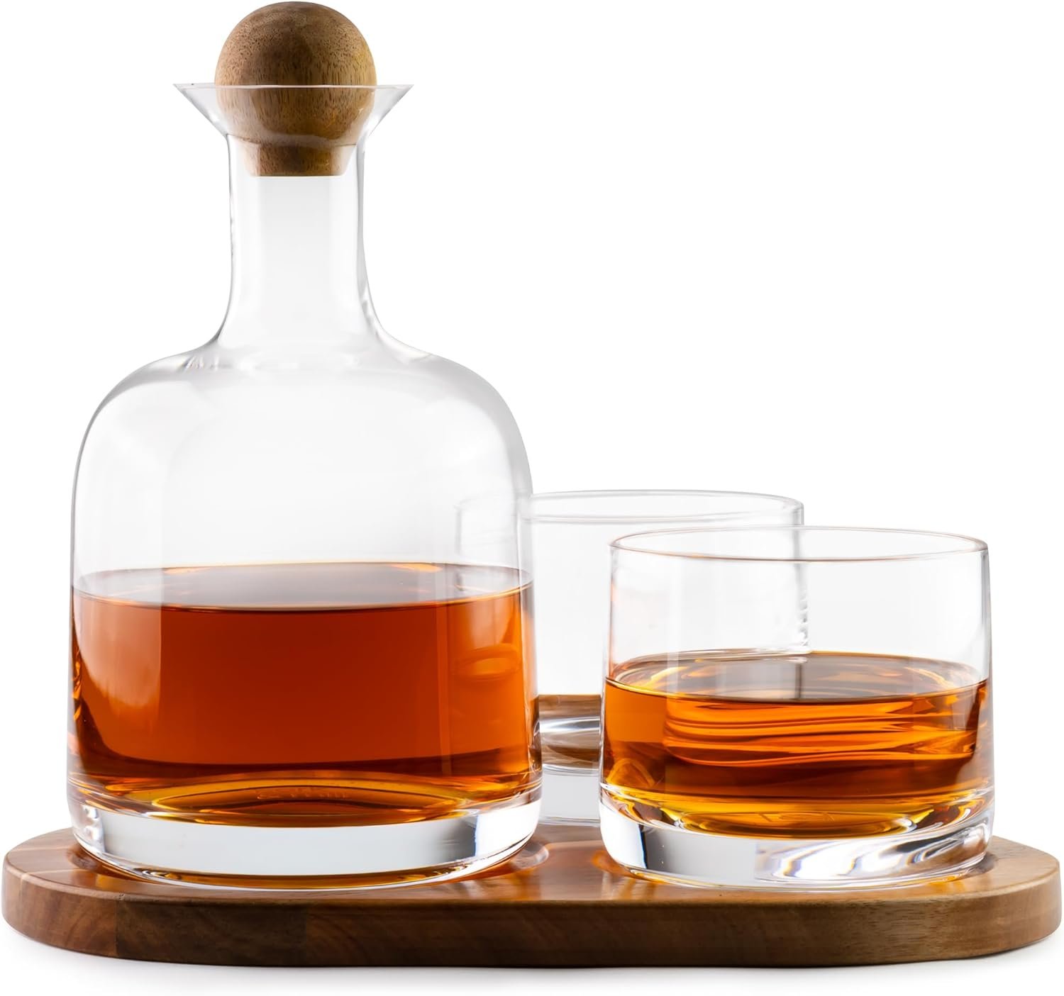 71RTr3NQTiL._AC_SL1500_.jpg Cork & Mill Whiskey Decanter Set, Hand-Blown Lead-Free Crystal 800ml Liquor Decanter for Bourbon and More, Two 8oz Old Fashioned Glasses, Acacia Wood Stopper & Display Tray, Ideal Whisky Gift Set - Image 1