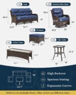 HILLGA Luxury Patio Furniture Set with 6-inch Thick Cushion, Outdoor Couch and High Back Swivel Rocker Patio Chairs, 7PCS Wicker Conversation Set for Deck Yard and Poolside, Blue (V2) - Image 6