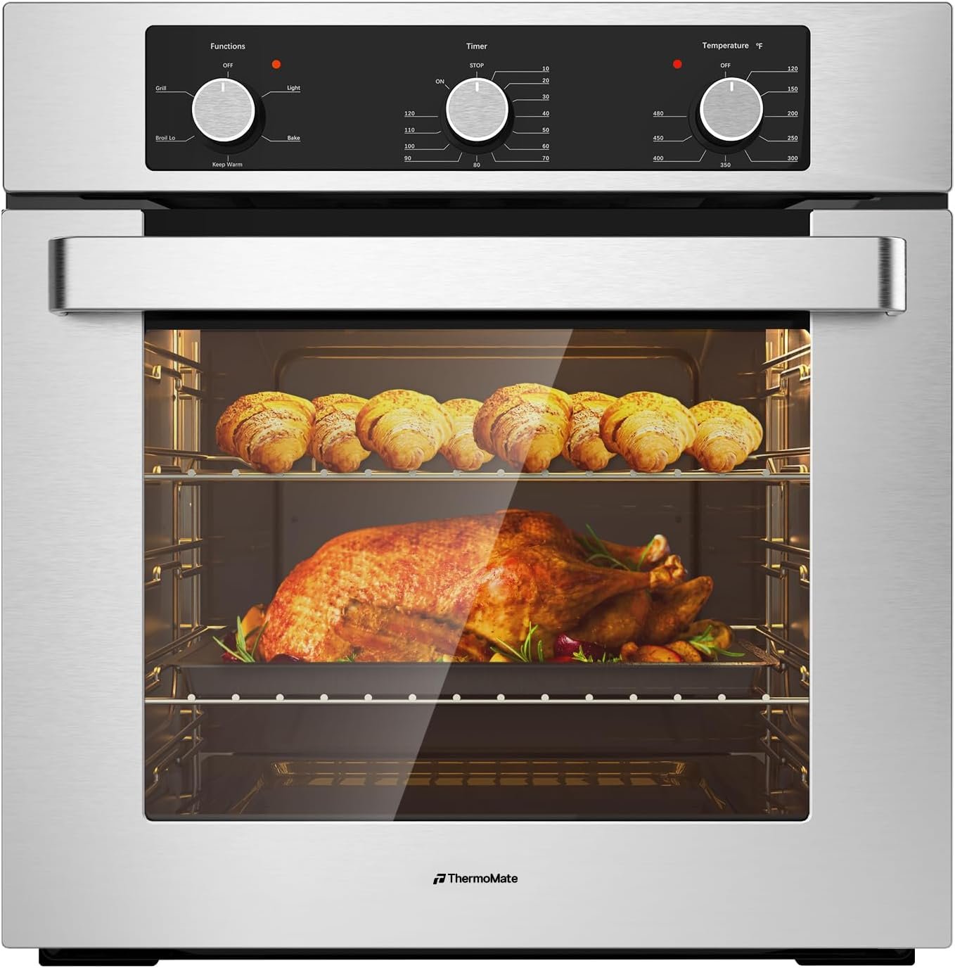 71STLUUbCzL._AC_SL1500_.jpg 24" Electric Wall Oven, ETL Certified, ThermoMate 2.8 Cu.ft. Electric Wall Oven with 5 Cooking Functions, Built-in Ovens with Anti-Mistouch Knob, Stainless Steel - Image 1