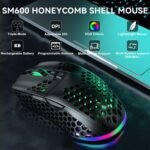 SOLAKAKA SM600 Honeycomb Shell Gaming Mouse Wireless,Tri-Modes BT/2.4G Wireless/Type-C Wired Gamer Mouse with 2 Side Buttons, Macro Programmable and RGB Light for PC/Mac/Laptop,Black - Image 2