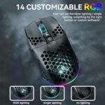 SOLAKAKA SM600 Honeycomb Shell Gaming Mouse Wireless,Tri-Modes BT/2.4G Wireless/Type-C Wired Gamer Mouse with 2 Side Buttons, Macro Programmable and RGB Light for PC/Mac/Laptop,Black - Image 7