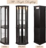 Corner Curio Cabinet, 70" H Lighted Glass Display Cage with Tempered Glass Doors and 5 Adjustable Shelves, Light Bulb Inclued, Wine Bar China Cabinet for Living Room (Black) - Image 8
