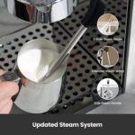Gemilai Owl Espresso Machine, 15 Bar Professional Semi-Automatic Espresso Maker with Milk Frother Steam Wand & 57oz Removable Water Tank, Dual Display, for Cappuccino, Latte, G3006, Stainless Steel - Image 5