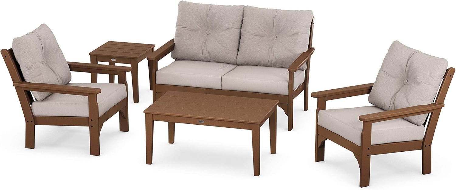 71YY1g1whL._AC_SL1500_.jpg POLYWOOD® Vineyard 5-Piece Deep Seating Set in Teak/Dune Burlap - Image 1