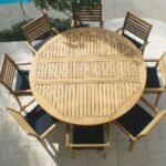 9-Piece Teak Patio Dining Set with 72-Inch Round Drop Leaf Table & Avant Stacking Chairs (P44WO) - Image 5