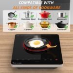 Electric Cooktop, TOPWISH 110-120V Electric Stove Top Single Burner Cooktop LED Touch Control, Child Lock, 10 Power Level, Residual Heat Indicator, 1300W Plug in Glass Countertop Burner for Cooking - Image 6