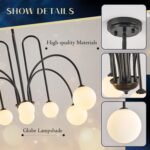 Modern Sputnik Chandelier 8 Lights Large Luxury L41” Mid Century Milk Glass Globe Ceiling Pendant Light Fixture Black Chandeliers for Foyer Staircase Living Dining Room Kitchen - Image 4