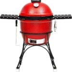Kamado Joe® Classic Joe™ I Premium 18-inch Ceramic Charcoal Grill and Smoker in Red with Cart, Side Shelves, Grill Gripper, and Ash Tool. 250 Cooking Square Inches, 2 Tier Cooking System, Model KJ23RH
