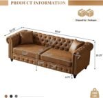 Modern Chesterfield Sofa Couch, 85.5-inch Faux Leather 3-Seater Sofa with Rolled Arms and Tufted Button for Living Room, Office, Brown - Image 2