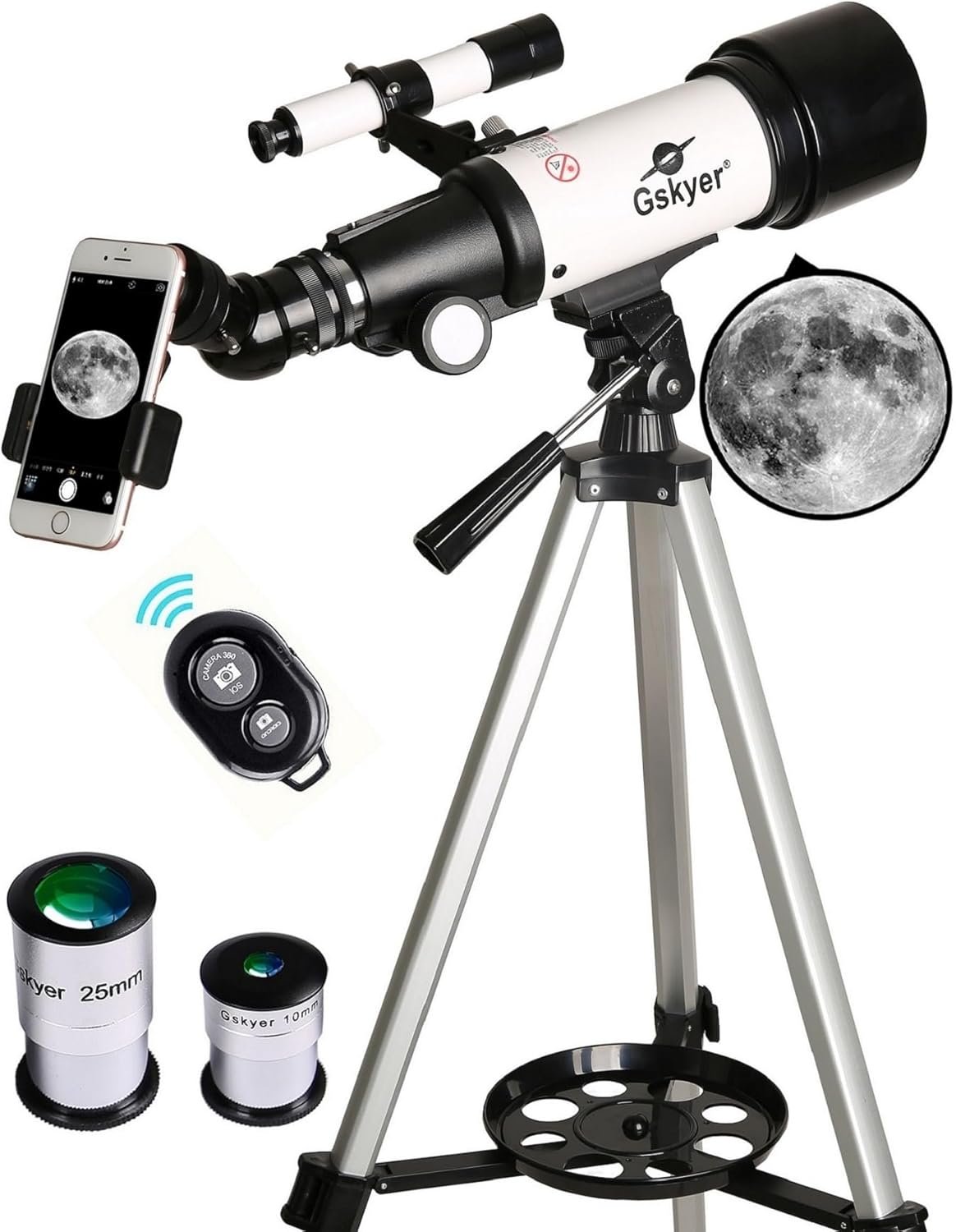 71cb2RCyaL._AC_SL1500_.jpg Gskyer Telescope, 70mm Aperture 400mm AZ Mount Astronomical Refracting Telescope for Kids Beginners - Travel Telescope with Carry Bag, Phone Adapter and Wireless Remote. - Image 1