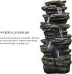SunJet 40" High 6-Tiers Cascading Rock Outdoor Water Fountain with LED Lights - Large Outdoor Fountains and Waterfalls for Garden or Patio, Yard, and Deck Decor, Featuring Natural Stone Look - Image 5