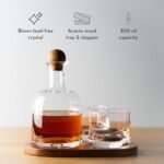Cork & Mill Whiskey Decanter Set, Hand-Blown Lead-Free Crystal 800ml Liquor Decanter for Bourbon and More, Two 8oz Old Fashioned Glasses, Acacia Wood Stopper & Display Tray, Ideal Whisky Gift Set - Image 3