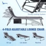 Devoko 4-Fold Padded Portable Folding Outdoor Chaise Lounge Heavy Duty Reclining Chair with Pillow & Side Pocket for Patio, Beach, Pool, Camping, Sunbathing (Gray) - Image 4