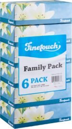 Finetouch 2-Ply Facial Tissues – 6 Boxes of 130 Soft Tissues (780 Total) – Strong & Gentle Tissue for Home, Office, or Travel Use