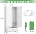 71" H Metal Armoire Wardrobe Closet, Adjustable Shelve, Clothes Metal Wardrobe Cabinet for Bedroom (1 Drawer, White) - Image 2