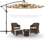 Best Choice Products 10ft Solar LED Offset Cantilever Hanging Market Patio Umbrella, 8 Sturdy Ribs, Easy Adjustment - Sand - Image 2