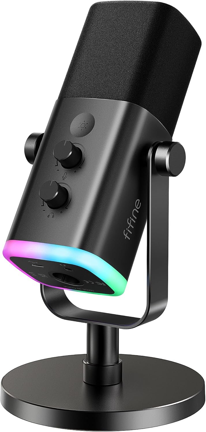 71k6li9vFL._AC_SL1500_.jpg FIFINE USB/XLR Dynamic Microphone for Podcast Recording, PC Computer Gaming Streaming Mic with RGB Light, Mute Button, Headphones Jack, Desktop Stand, Vocal Mic for Singing YouTube-AmpliGame AM8 - Image 1
