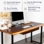 Wood Computer Desk with Drawer - 48x27 Solid Wood Desk, Live Edge Walnut Desk, Sturdy Metal Legs - Scratch and Stain Resistant Finish - Premium Quality - Image 3