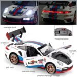 Toy Cars for 911 GT3 RS RSR Turbo S, 1:32 Alloy Diecast Model Cars,Pull Back Car Toy with Light and Sound Gift Sports Race Car for Boys Age 3+ Gifts White - Image 2