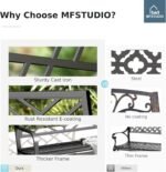 MFSTUDIO 43.7 Inches Outdoor Garden Bench, Cast Iron Metal Frame Patio Park Outside Benches with Geometric Pattern Backrest for Front Porch, Black - Image 7