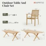 Acacia Wood Outdoor Dining Set, 9 Pieces Patio Dining Table and Chairs Set, Expandable Dining Table(1.97" Umbrella Hole) and 8 Wooden Chairs, Patio Furniture Set for Deck Poolside Backyard - Image 6