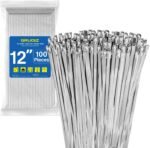 12 inch Stainless Steel Cable Zip Ties 100Pack 304 Metal Cable Ties with 270lbs Tensile Strength Heavy Duty Zip Ties for Farms Pipes Roofs Workshop Outdoor Fence Use