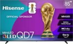 Hisense 85" Class QD7 Series Mini-LED 4K UHD Smart Fire TV (85QD7QF, 2025 Model) - QLED, Native 144hz, HDR10+, Dolby Vision, Dolby Atmos, Game Mode Pro, ALLM, Alexa Built in with Voice Remote, MEMC