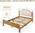 Morden Fort Solid Wood Queen Bed Frame with Headboard and 2 Nightstands,Platform Bed Frame with Knit Upholstered Headboard,Heavy Duty Bed Frame with Wood Slats Support,No Box Spring Needed-Light Brown - Image 2