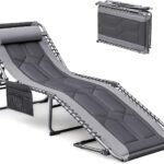 Devoko 4-Fold Padded Portable Folding Outdoor Chaise Lounge Heavy Duty Reclining Chair with Pillow & Side Pocket for Patio, Beach, Pool, Camping, Sunbathing (Gray)