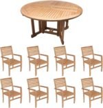 9-Piece Teak Patio Dining Set with 72-Inch Round Drop Leaf Table & Avant Stacking Chairs (P44WO)