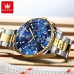 OLEVS Men's Stainless Steel Watch Fashion Luxury Big Face Analog Quartz Waterproof Date Business Chronograph Watches for Men - Image 3