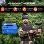 TOAUTO A2 PCP Air Compressor, Auto-Stop, Portable 4500Psi/30Mpa, Oil/Water-Free, 8MM Quick-Connector HPA Compressor for Paintball/PCP Air Rifle/Scuba Tank, Powered by Home 110V AC or 12V Car DC（Blue） - Image 2