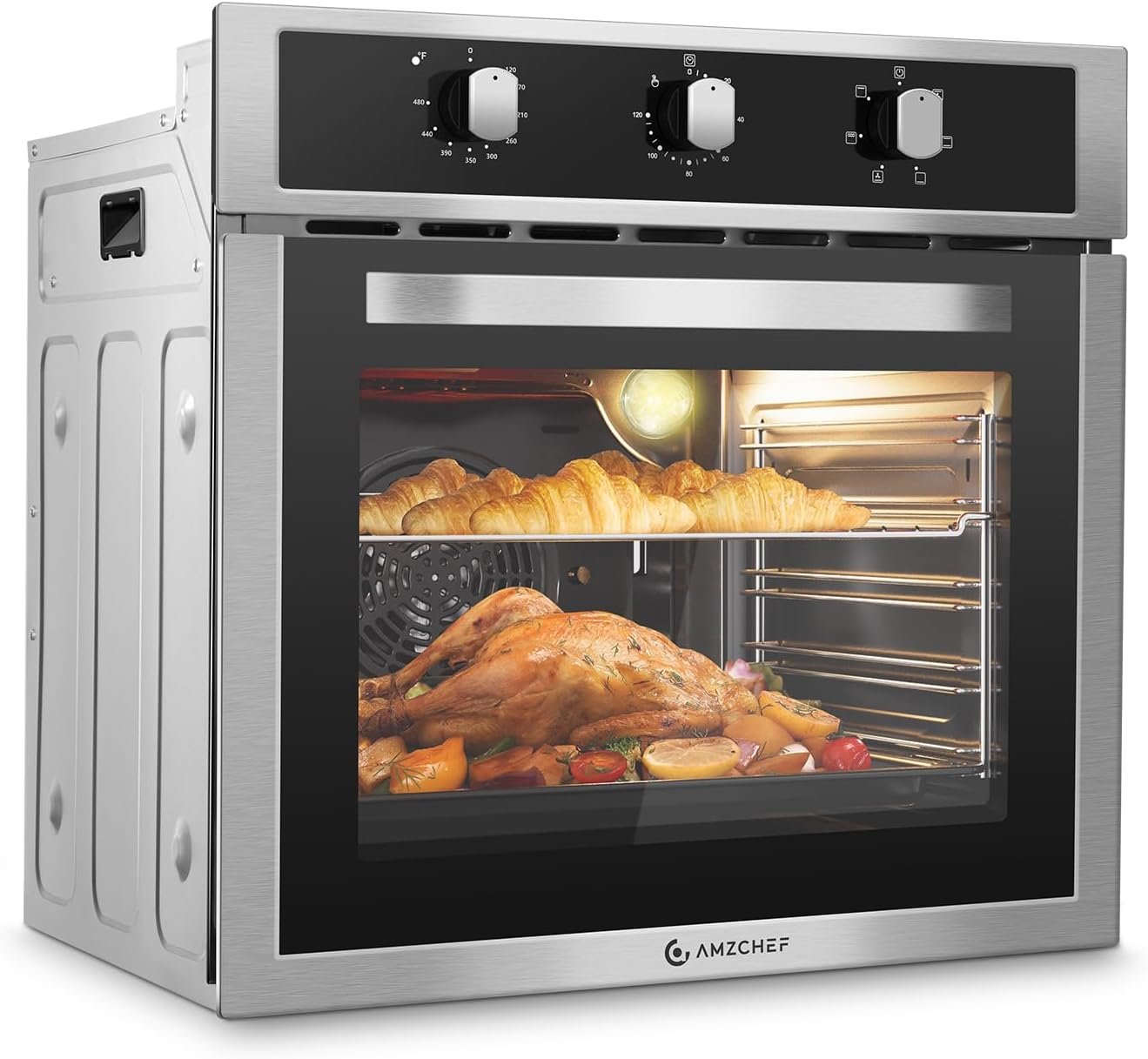 71xXDjm7rBL._AC_SL1500_.jpg Wall Ovens 24 inch Electric, AMZCHEF 24 inch Wall Oven, 2200w Single Wall Oven with 6 Cooking Modes, 2.5 Cu.Ft. Electric Wall Oven, Convection Oven with Mechanical Knobs Control, Stainless Steel - Image 1