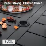 PHI VILLA 7 Piece Outdoor Dining Set with Cushion, 60” Rectangular Metal Dining Table with Umbrella Hole & 6 Cushioned Iron Chairs for Patio, Deck, Yard - Image 4