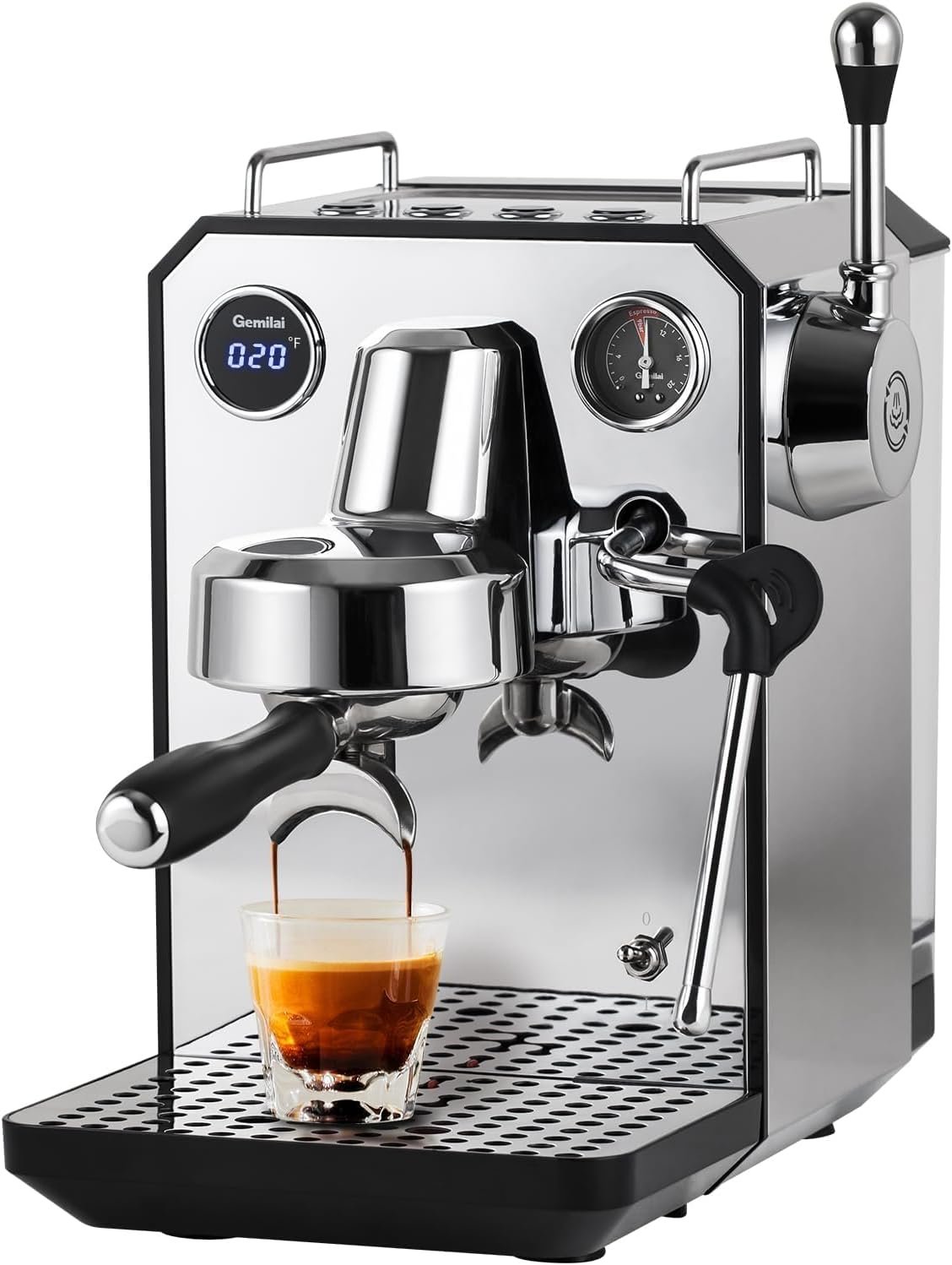 71y-QkW-kQL._AC_SL1500_.jpg Gemilai Owl Espresso Machine, 15 Bar Professional Semi-Automatic Espresso Maker with Milk Frother Steam Wand & 57oz Removable Water Tank, Dual Display, for Cappuccino, Latte, G3006, Stainless Steel - Image 1