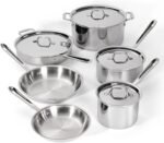 All-Clad D3 10-Piece Stainless Steel Cookware Set, 3-Ply Made in USA Cookware- Includes Frying Pans, Saucepan, Sauté-Pan, Stockpot, Professional Cookware -Induction & Oven Safe