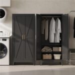 Metal Armoire Wardrobe Closet with Hanging Rod,71H Metal Cabinet with Doors and Shelves,Freestanding Bedroom Armoire Closet,Storage Cabinets for Bedroom,Office,Laundry Room(Black) - Image 4