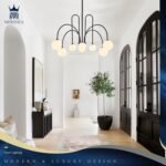 Modern Sputnik Chandelier 8 Lights Large Luxury L41” Mid Century Milk Glass Globe Ceiling Pendant Light Fixture Black Chandeliers for Foyer Staircase Living Dining Room Kitchen - Image 5